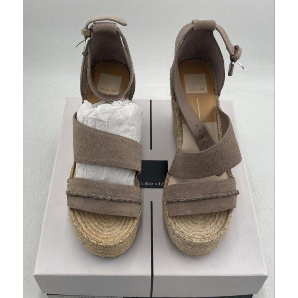 Dolce Vita Simi Espadrille Almond Suede Wedge Sandals Size 9.5 NIB